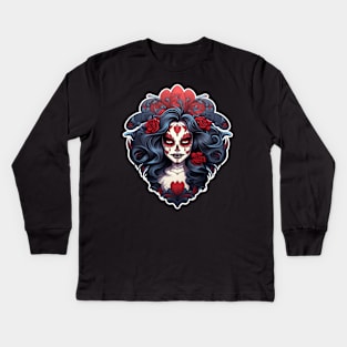 Muerta Calaca Calavera Day of the Dead Kids Long Sleeve T-Shirt